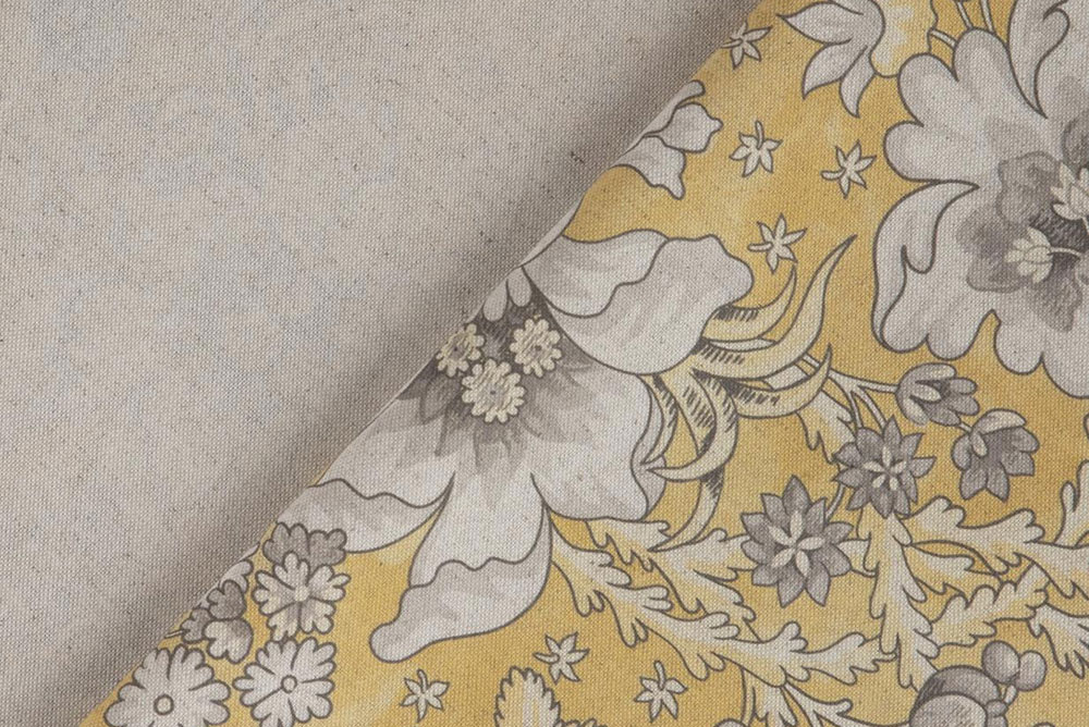 Überbreites, robustes Gewebe aus natürlichen Materialien - inklusive wunderschönem Blumendesign!  Ds6110004 Dekostoff Premium London Blumen Dekostoffe Leinen Dekostoff Leinen deluxe - London - Classy Flower - 280 cm