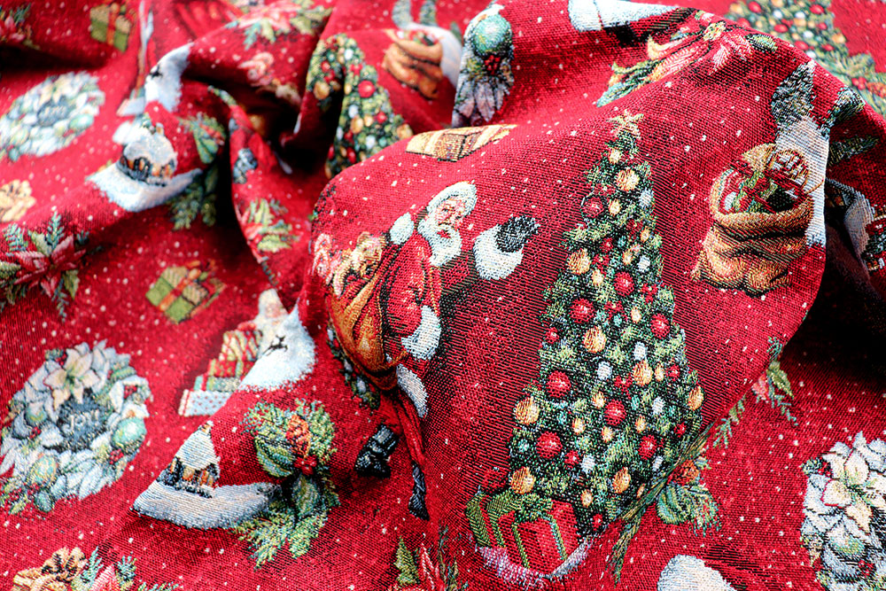 Goldglitzernder Gobelin, der Sie zusammen mit dem Weihnachtsmann auf eine festliche Reise schickt! Wn5326 Gobelin Glitzer Rot S4 Weihnachten Figuren Gobelin Glitzer - Christmas Dream