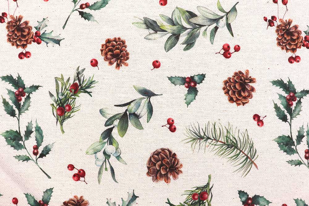 Winterlicher Dekostoff aus Recyclingfasern, der Ihren Kreationen einen charmanten Charakter verleihen wird! Wn5339 Weihnachtsstoff Kiefernzapfen S4 Dekostoffe Pflanzen Recycling-Dekostoff - Kiefernzapfen
